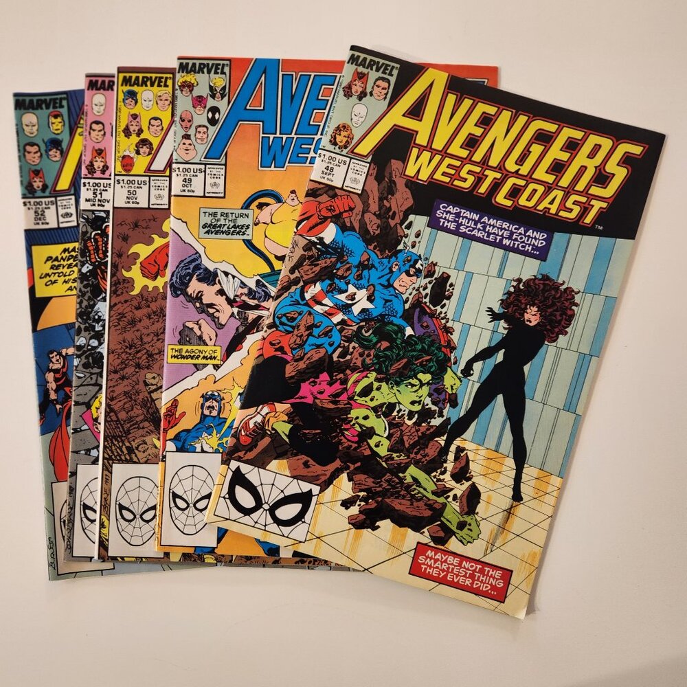 Lot of 5 Avengers West Coast 48 49 50 51 52 Marvel Comics 1989 Comic Book Run